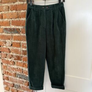 All in Favor Women's Size S Cuffed Trousers Green Velvet Corduroy Pants Cuffed